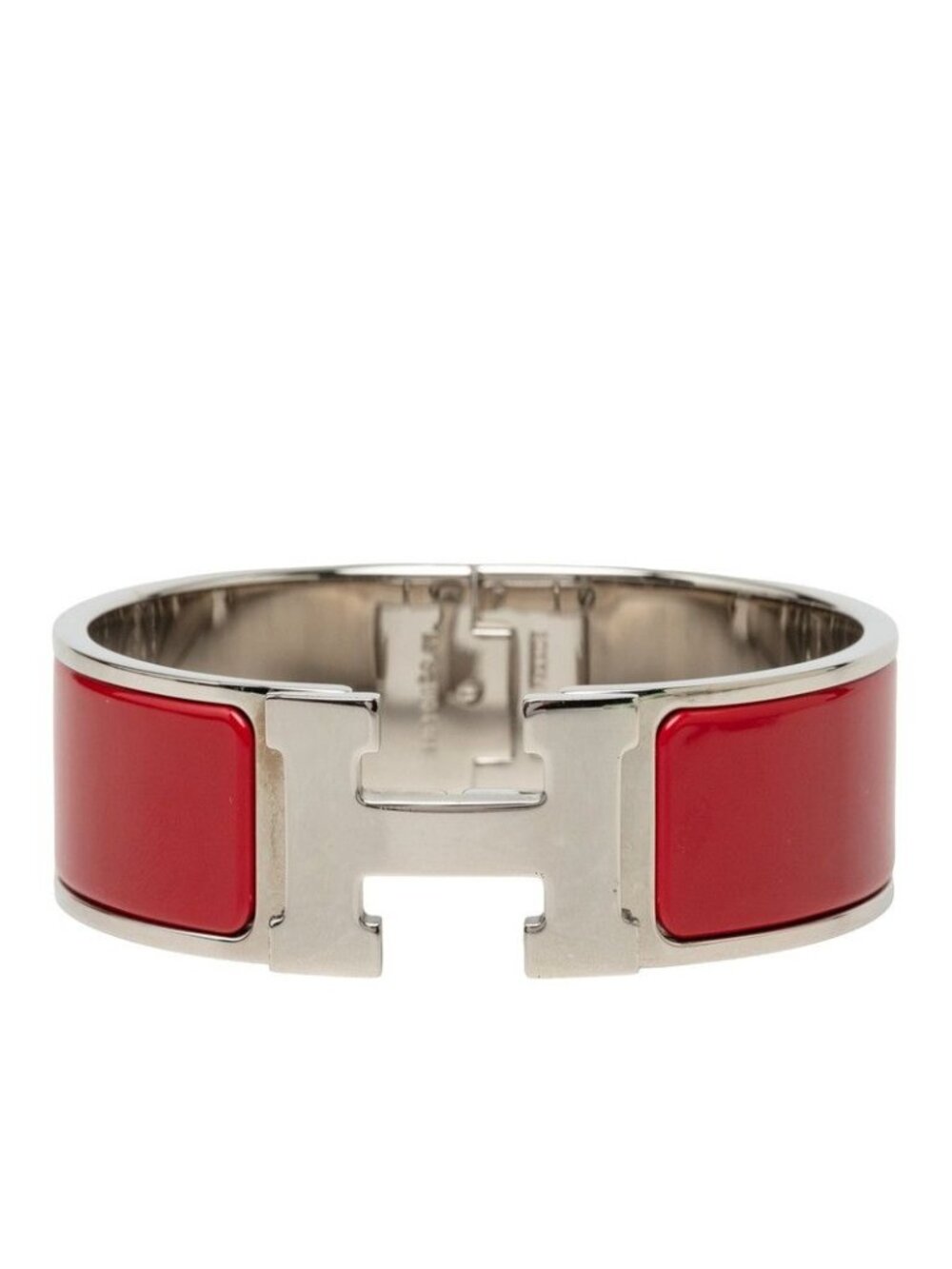 Hermes Clic Clac H PM Bracelet Bangle Silver Red Metal Enamel